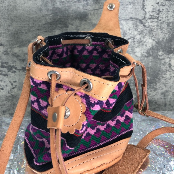 Cute purple and pink small Authentic African Drawstring Satchel Purse - Picture 13 of 15